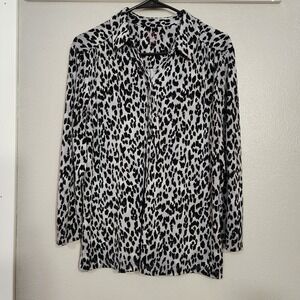 212 Collection Womens Top XL Black Gray Cheetah Leopard Popover Corp Office Knit